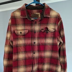 Men’s Orvis Size Large Red Plaid Long Sleeve Flannel Shacket With Pockets
